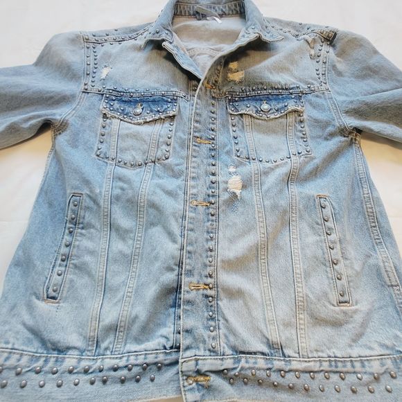 Free People Distressed Stud Denim Jacket - Picture 4 of 12